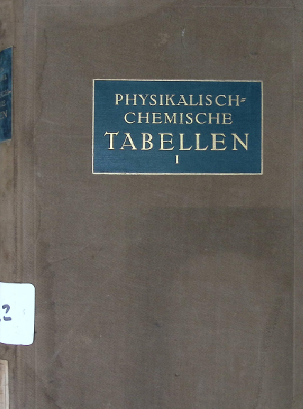 Cover PHYSIKALISCH CHEMISCHE TABELLEN I