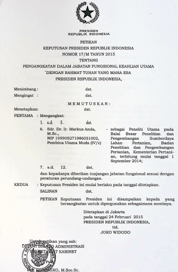 Cover PETIKAN KEPUTUSAN PRESIDEN RI IR. MARKUS 2015