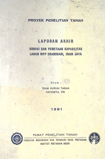Cover SURVEI DAN PEMETAAN KAPABILITAS LAHAN WPP ORGANSBARI, IRIAN JAYA