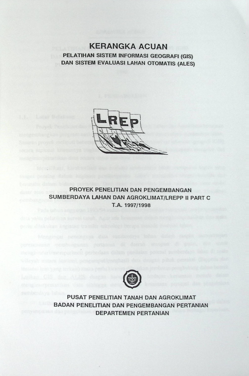 Cover KRANGKA ACUAN PELATIHAN SISTEM INFORMASI GEOGRAFI (GIS) DAN SISTEM EVALUASI LAHAN OTOMATIS (ALES)