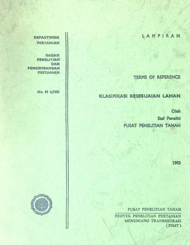 Cover (P3MT) TERMS OF REFERENCE KLASIFIKASI KESESUAIAN LAHAN (1)