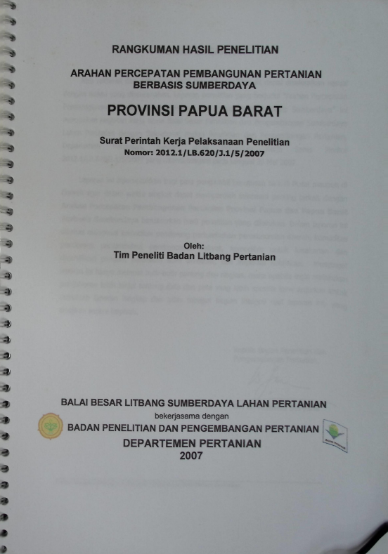 Cover RANGKUMAN HASIL PENLITIAN ARAHAN PERCEPATAN PEMBANGUNAN PERTANIAN BERBASIS SUMBERDAYA