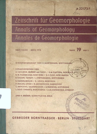 Cover ZEITSCHRIFT FUR GEOMOERPHOLOGIE ANNALS OF GEOMORPHOLOGY ANNALES DE GEOMORPHOLOGIE (2)