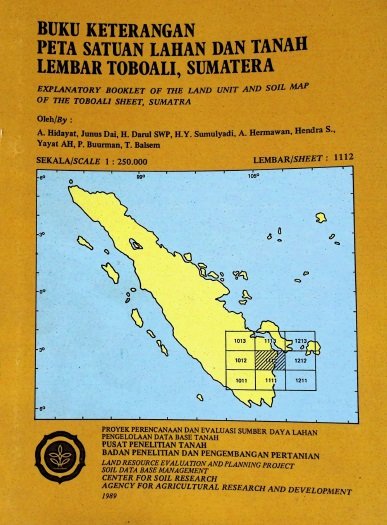 Cover BUKU KETERANGAN PETA SATUAN LAHAN DAN TANAH LEMBAR TOBOALI SUMATERA