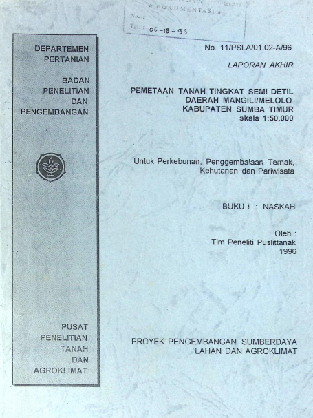 Cover PEMETAAN TANAH TINGKAT SEMI DETAIL DAERAH MANGILI-MELOLO KAB. SUMBA TIMUR