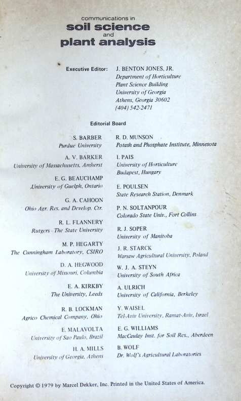 Cover AOIL SCIENCE AND PLANT ANALYSIS