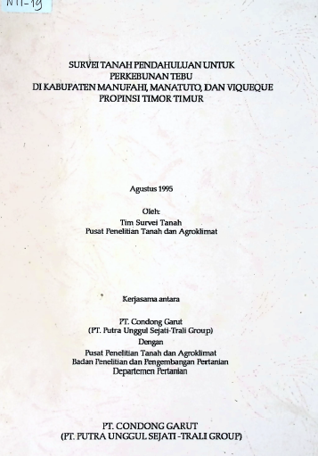 Cover SURVAI TANAH PERKEBUNAN TEBU KAB MANUFAHI PROVINSI TIMOR TIMUR