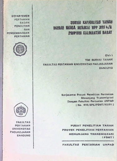 Cover SURVAI KAPABILITAS TANAH DAERAH NANGA XVII B,A KALIMANTAN BARAT