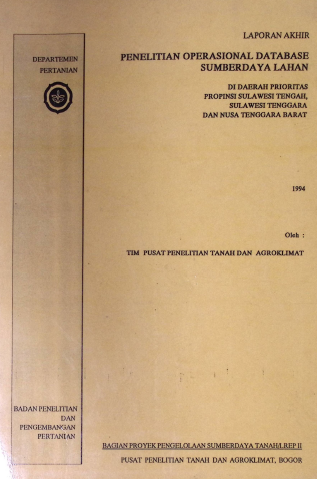Cover PENELITIAN OPERASIONAL DATABASE SUMBER DAYA LAHAN DLI DAERAH PRIORITAS PROP. SULTENG SULAWESI TENGGARA DAN NTB