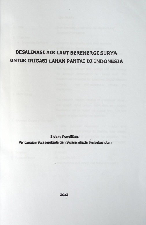 Cover DESALINASI AIR LAUT BERENERGI SURYA UNTUK IRIGASI LAHAN PANTAI DI INDONESIA