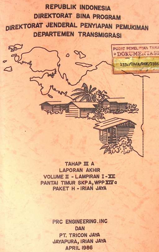 Cover TAHAP III A LA VOLUME II - LAMPIRAN I - XII PANTAI TIMUR SKP A, WPP XIP , PAKET H - IRIAN JAYA