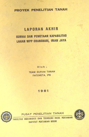 Cover LA SURVAI DAN PEMETAAN KAPABILITAS TANAH WPP ORANSBARI, IRIAN JAYA