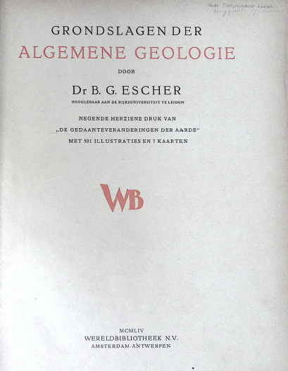 Cover GRONDSLAGEN DER ALGEMENE GEOLOGIE DOOR DR B. G. ESCHER