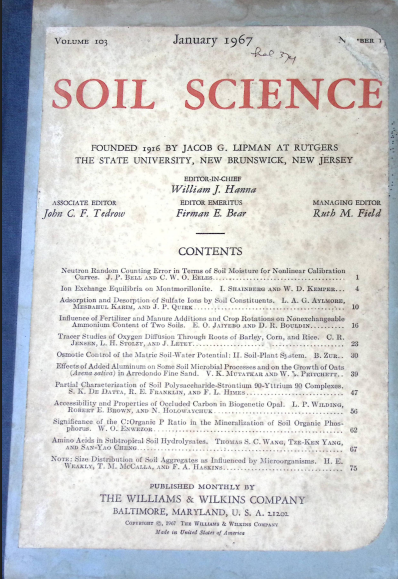 Cover SOIL SOCIENCE JANUARY 1967