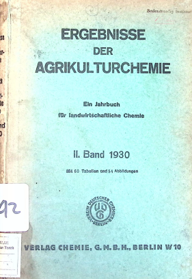 Cover ERGEBNISSE DER AGRIKULTURCHEMI