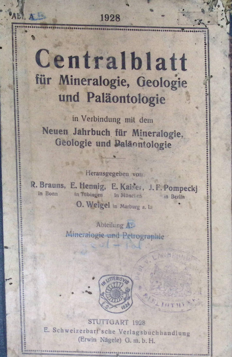 Cover CENTRALBATT FUR MINERALOGIE GEOLOGIE UND PALAONTOLOGIE