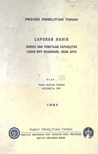 Cover SURVAI DAN PEMETERAN KAPASITAS LAHAN WPP ORGANSABARI, IRIAN JAYA