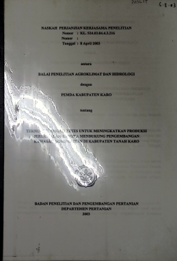Cover TEKNOLOGI IRIGASI TETES UNTUK MENINGKATKAN PRODUKSI JERUK DALAM RANGKA MENGDUKUNG PENGEMBANGAN KAWASAN AGROPOLITAN DI KABUPATEN TANAH KARO