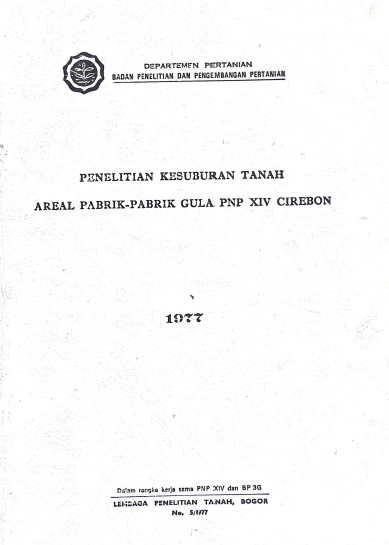 Cover PENELITIAN KESUBURAN TANAH AREAL PABRIK-PABRIK GULA PNP XIV CIREBON