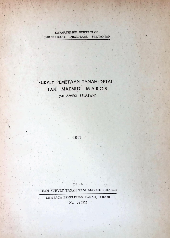 Cover SURVEI PEMETAAN TANAH TANI MAKMUR MAROS SULAWESI SELATAN 1971