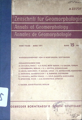 Cover ZEITSCHRIFT FUR GEOMORPHOLOGIE ANNALS OF GEOMORPHOLOGY ANNALES DE GEOMORPHOLOGIE