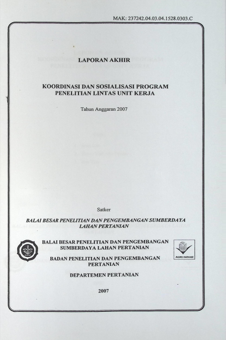 Cover LAPORAN AKHIR KOORDINASI SOSIALISASI PROGRAM PENELITIAN LINTAS UNIT KERJA