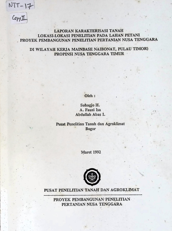 Cover SURVEI TANAH PENDAHULUAN UNTUK PERKEBUNAN TEBU KAB. MANUFAHI, DAN VIQUEQUE TIMOR TIMUR