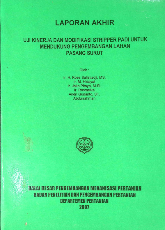 Cover LAPORAN AKHIR UJI KINERJA DAN MODIFIKASI STRIPPER PADI
