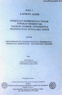 Cover BUKU 1 LA PEMETAAN SUMBER DAYA TANAH DAERAH LEMBOR (TIWUROTO) PROVISASI NTT