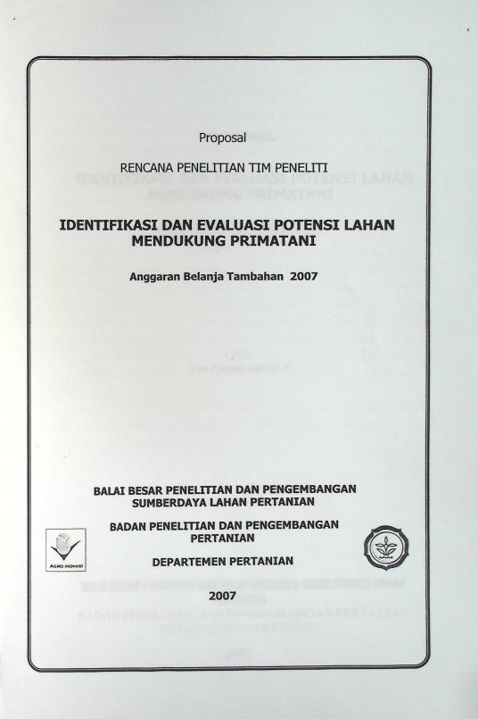 Cover IDENTIFIKASI DAN EVALUASI POTENSI LAHAN MENDUKUNG PRIMATANI