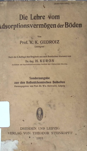 Cover DIE LEHRE VOM ADSORPTIONSVERMOGEN DER BODEN