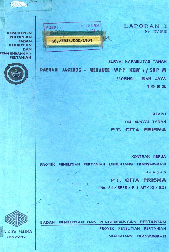 Cover SURVEI KT DAERAH JAGEBOG, MARAUKE IRIAN JAYA OLEH TIM SURVEI TANAH OT. CITA PRISMA