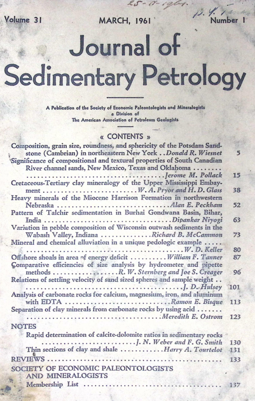 Cover JOURNAL OF SEDIMENTERY PETROLOGI 31 1967