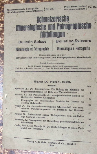 Cover SCHWEIZERISCHE MINERALOGISCHE UND PETROGRAPHISCHE MIITTEILUNGEN