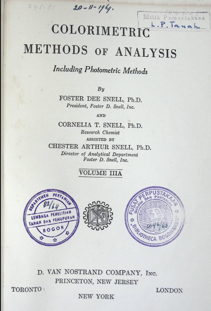 Cover COLORIMETRIC METJODS OF ANALYSIS