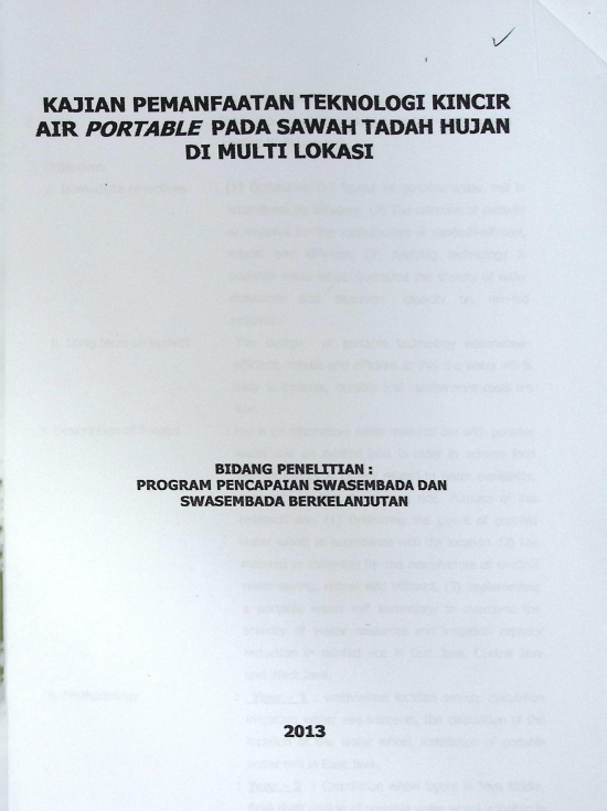 Cover KEJADIAN PEMANFAATAN TEKNOLOGI KINCIR AIR PORTABLE PADA SAWAH TADAH HUJAN DI MULTI LOKASI