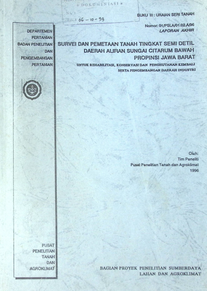 Cover SURVAI DAN PEMETAAN TANAH TINGKAT SEMI DETIL DAS CITARUM BAWAH JAWA BARAT