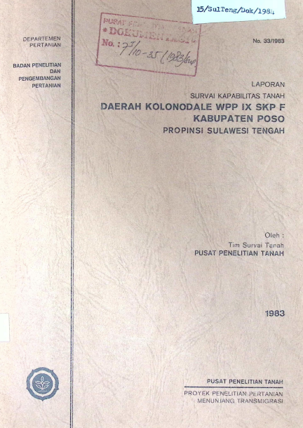 Cover LAPORAN SURVEI KAPABILITAS TANAH DAERAH KOLONODALE WPP IX SKP F KAB. POSO PROVINSI SULAWESI TENGAH