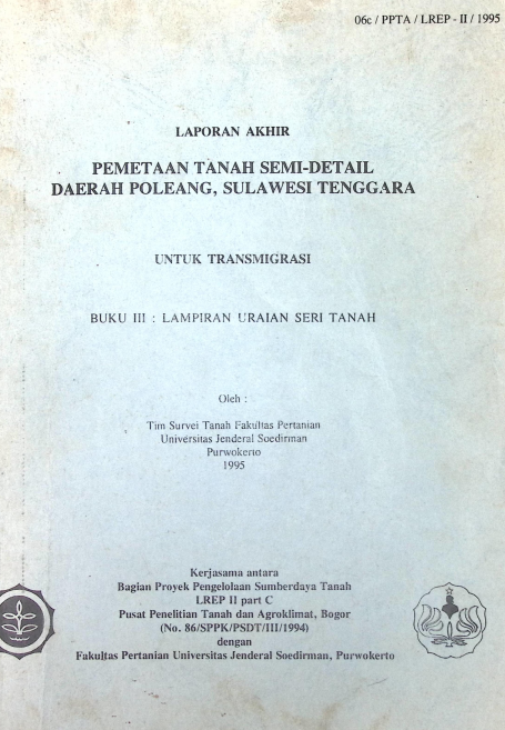 Cover PEMETAAN TANAH SEMI - DETAIL DAERAH POLEANG SULAWESI TENGGARA UNTUK TRANSMIGRASI BUKU III. LAMPIRAN URAIAN SERI TANAH