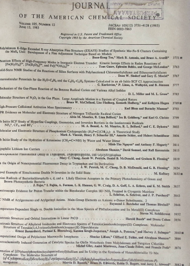Cover JOURNAL OF THE AMERICAN CHEMICAL SOCIETY VOL 105 JUNE 15, 1983