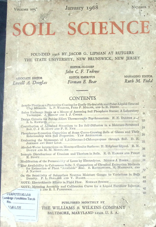 Cover SOIL SCIENCE JANUARY 1968