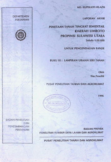 Cover LAPORAN AKHIR PEMETAAN TANAH DAERAH LIMBORO PROVINSI SULAWESI UTARA UNTUK PENGENDALIAN BANJIR BUKU III.. LUST